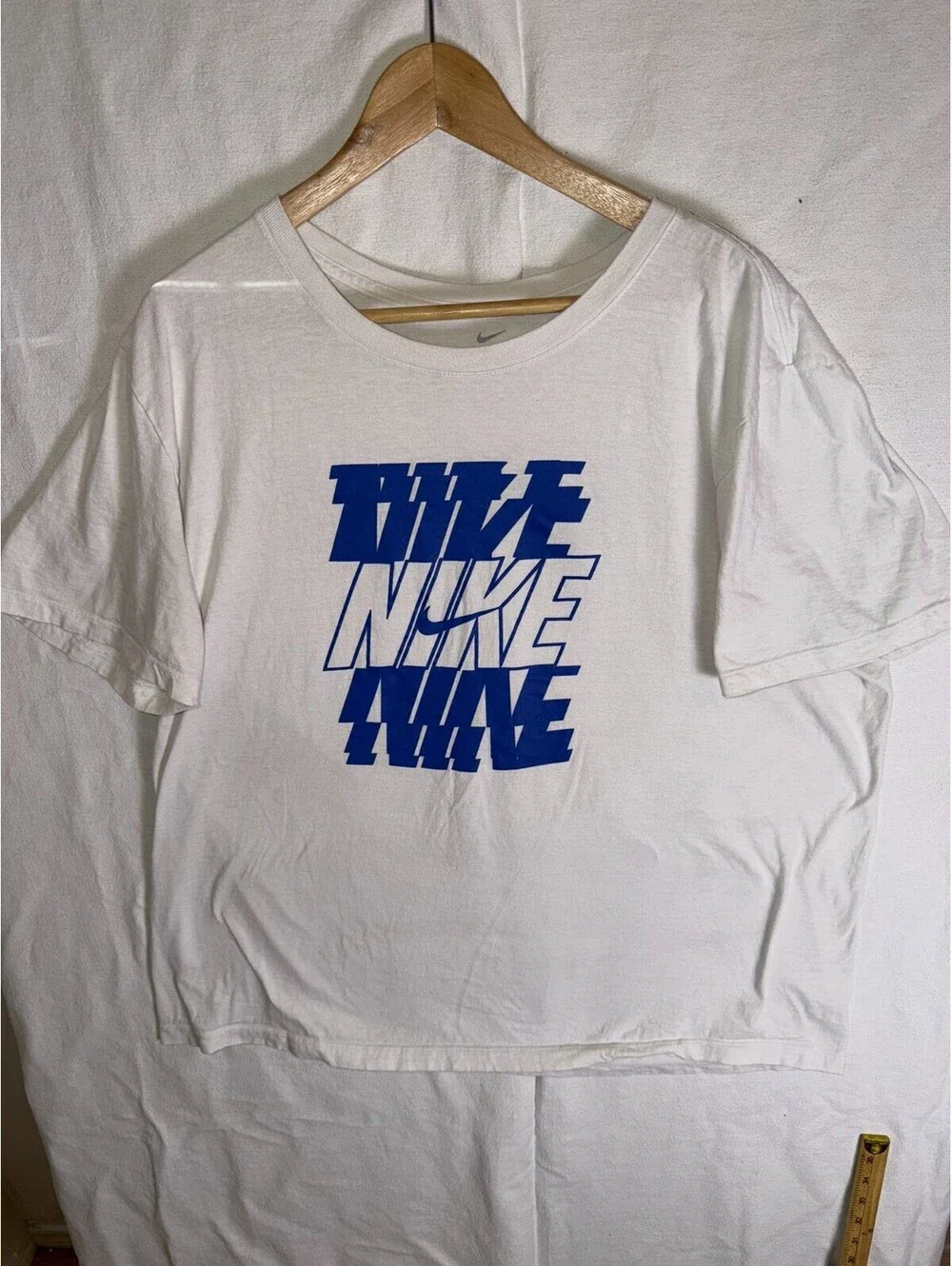 Nike Mens 2XL White T Shirt Graphic Blue Stacked Swoosh Short Sleeve Casual